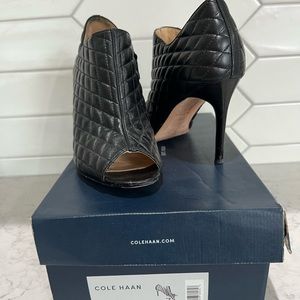 Cole Haan Annabel peep-toe bootie size 7, black quilted with box